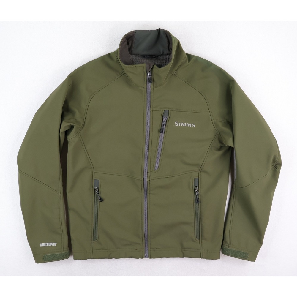 Simms Windstopper Jacket Mens Small Green Softshell Fleece Lined Full Zip READ